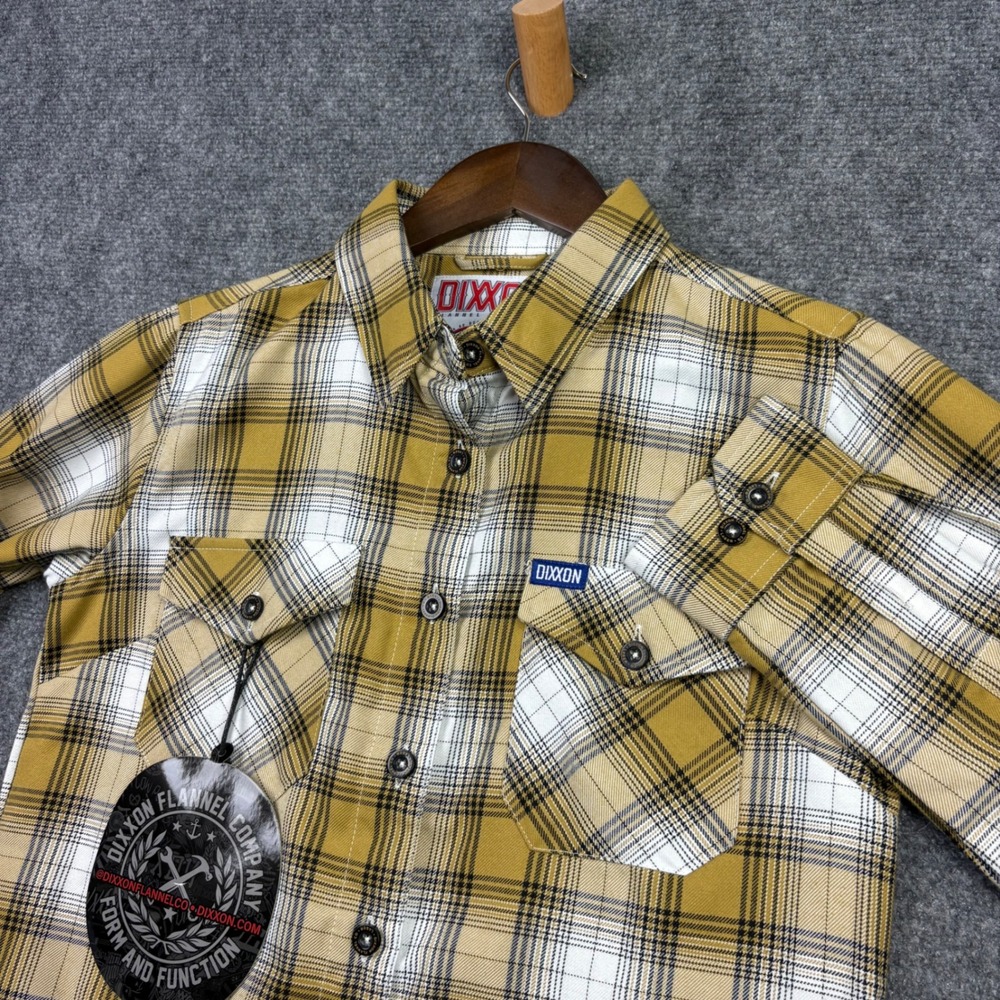 Dixxon Flannel Lager Shirt Womens Medium Yellow Plaid D-Tech Long Sleeve NWT